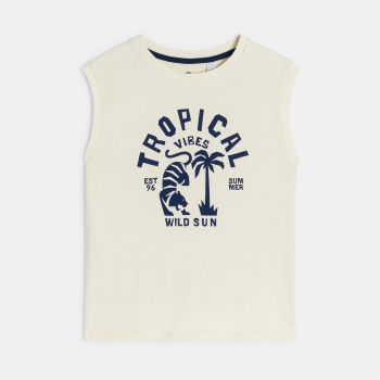 قميص داخلي أبيض اللون عليه نقوش للأولاد